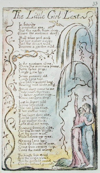 The Little Girl Lost, plate 33 (Bentley 34) from Songs of Innocence and of Experience (Bentley Copy L) 1789-94 by William Blake